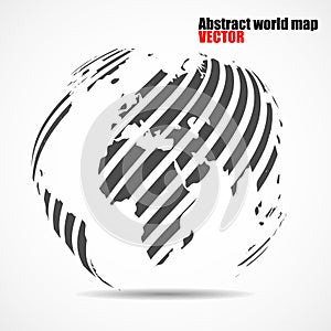 Abstract world map in shape globe of gray radial stripes, planet earth