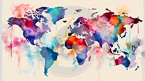 Abstract world map. Watercolour background colored continents. Vector pattern illustration