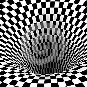 Abstract Wormhole Tunnel. Geometric Square Black and White Optical Illusion. Vector Illustration
