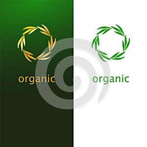 Abstract wreath of leaves logo icon design. Elegant Golden eco s