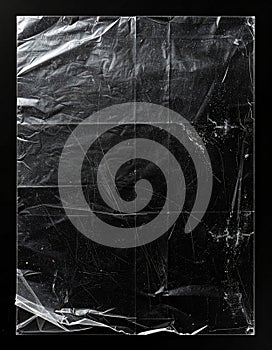 Abstract Wrinkled Clear Plastic Sheet on Black Backdrop Detailed Texture
