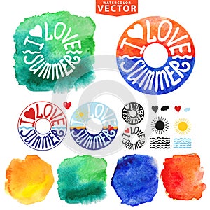 Abstract wtercolor Summer typography lifebuoy