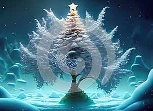 abstract xmas trees made of star under water on digital art concept, Generative AI