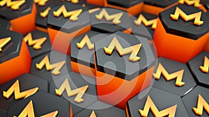 Abstract XMR Monero coin cryptocurrency with blockchain network connection in blockchain conceptual 3d illustration