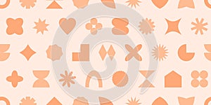 Abstract y2k shape seamless pattern, retro background, peach color elements, minimal geometry print. Vector illustration