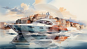 Abstract Yacht Painting: Minimalist Depiction Of Beneteau 36.7 On The Seafront photo