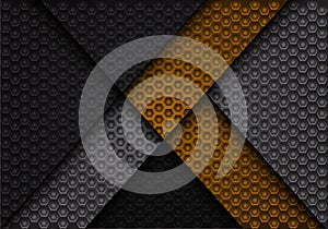 Abstract yellow arrow on dark gray hexagon pattern design luxury background texture vector