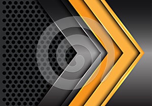 Abstract yellow arrow dark metal on circle mesh design modern futuristic background vector