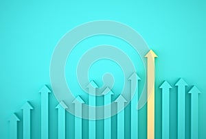 Abstract of yellow arrow graph on blue background, corporate future growth plan. Business development to success and growing growt