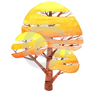 Abstract yellow autumn tree watercolor illustration