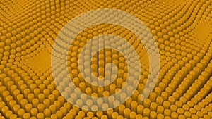 Abstract yellow background with cylinders. Ceramic round tiles. Geometry pattern. Random cells. Polygonal glossy surface.