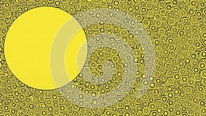 Abstract Yellow Circle on Green Hexagonal Pattern Background
