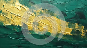 Abstract Yellow and Dark Green Art: Closeup Canvas Texture with Acrylic Brushstroke Effects