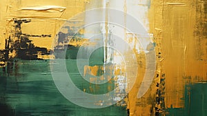 Abstract Yellow and Dark Green Art: Closeup Canvas Texture with Acrylic Brushstroke Effects