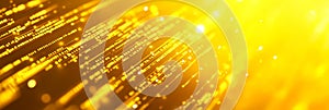 Abstract Yellow Digital Binary Data Stream on Computer Screen Technology Background Banner