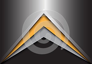 Abstract yellow gray arrow on dark gray metal design modern futuristic background vector