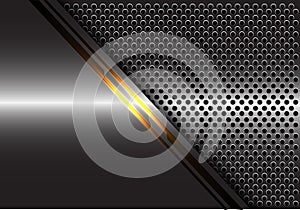 Abstract yellow light line energy on grey metal with circle mesh design modern futuristic technology background vector