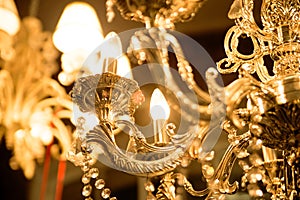 Abstract yellow luxury crystal chandelier. Vintage