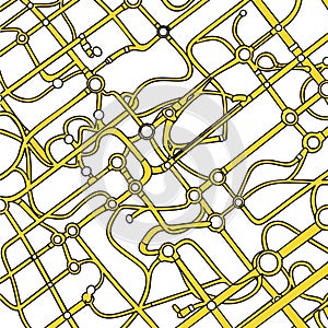 Abstract Yellow Network Map Seamless Pattern