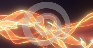 Abstract yellow orange glowing with bright fire energy magic waves from lines on a dark background. Abstract background