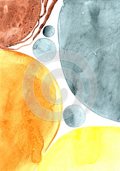 Abstract yellow, orange and grey color watercolor hand painting background