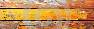 Abstract Yellow and Orange Painted Grain on Rustic Wooden Texture for Background Banner on Walls, Floors, or Tables