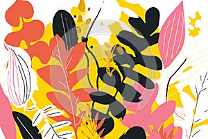 Abstract Yellow Orange Pink Black Leaf Pattern leaves