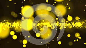 Abstract yellow particles background with bokeh. Glamour sparkly holiday and wedding background.