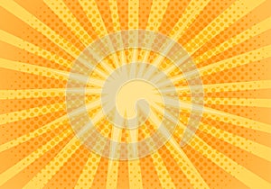 Abstract yellow pop art background with orange rays