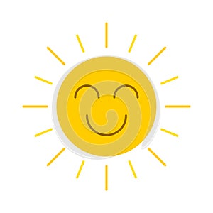Abstract yellow smiling sun icon isolated on a white background.