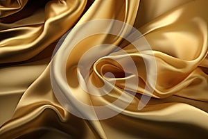 Abstract yellow smooth silk background. Satin elegant luxury fabric. Beautiful soft folds on the surface of the fabric