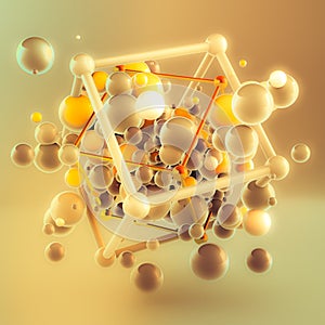 Abstract yellow structure background with balls. 3d illustration, 3d rendering