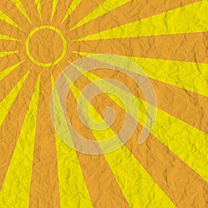 Abstract yellow sun rays with crumpled paper texture. Summer sunray illustration