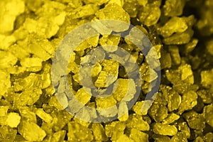 Abstract yellow texture background. Scattered stones, close up view.
