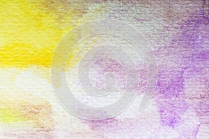 Abstract yellow and violet watercolor background. art hand paint