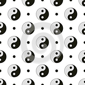 Abstract ying yang seamless pattern vec.tor illustration isolated on white background. Black and white ying yangs