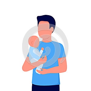 Abstract young dad and baby son. Father holds child in his arms. Family communication. Father`s day. Vector illustration