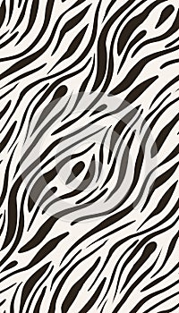 Abstract zebra skin texture. Monochrome animalistic pattern. Black and white background with waves curves