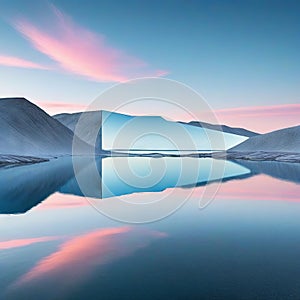 abstract zen seascape Nordic surreal scenery with mirror calm water and pastel gradient Futuristic