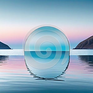 abstract zen seascape Nordic surreal scenery with mirror calm water and pastel gradient Futuristic
