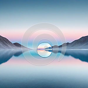 abstract zen seascape Nordic surreal scenery with mirror calm water and pastel gradient Futuristic