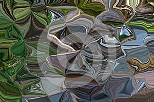 Abstract zigzag pattern background with waves in green, blue and brown tones. Artistic image processing created by Cryptomeria jap