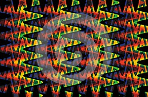 Abstract zigzag pattern  in glowing  colors and black