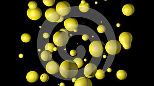 Abstract3D animation of yellow balls on black background