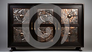 Abstracted Brown And Copper Cabinet With Symbolic Still Lifes photo