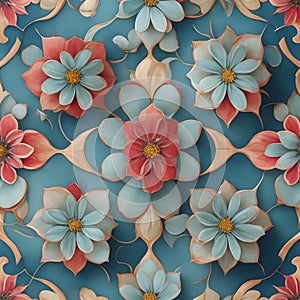 Abstracted flower shapes modern tile pattern generated by Ai photo