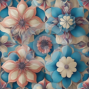 Abstracted flower shapes modern tile pattern generated by Ai photo
