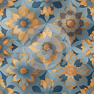 Abstracted flower shapes modern tile pattern generated by Ai photo