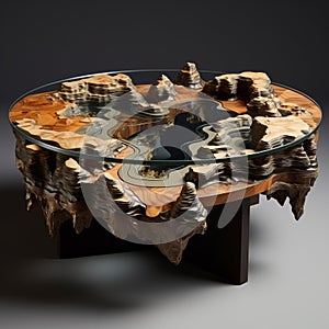 Abstracted Landscapes Coffee Table With Wood Waterfall