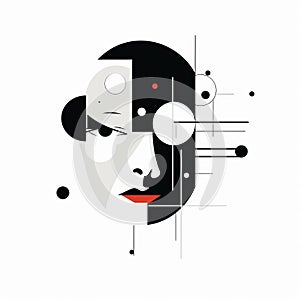 Abstracted Woman\'s Face With Geometric Shapes In Bauhaus Style